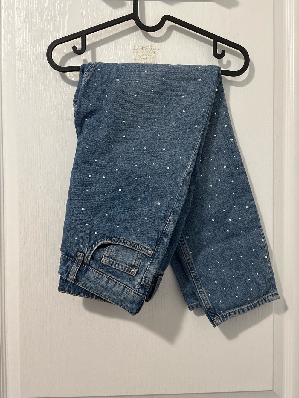 H&M Medium Blue Straight-Leg Jeans with White Dot Embellishments